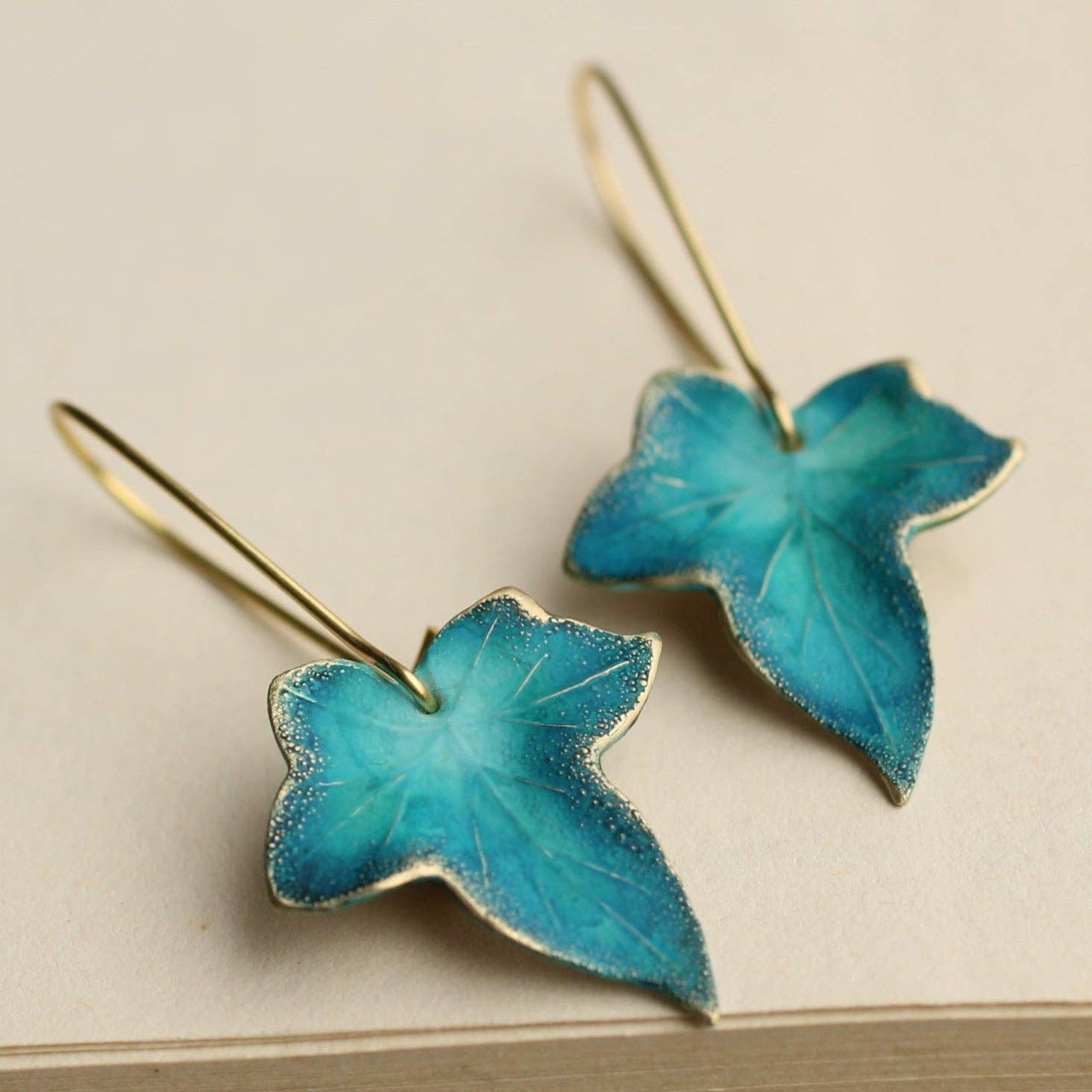 Peacock Ivy Leaf Earrings