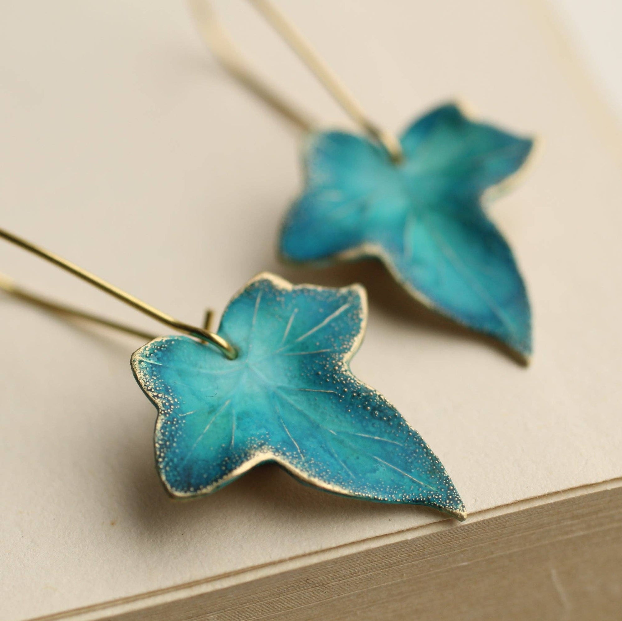Peacock Ivy Leaf Earrings