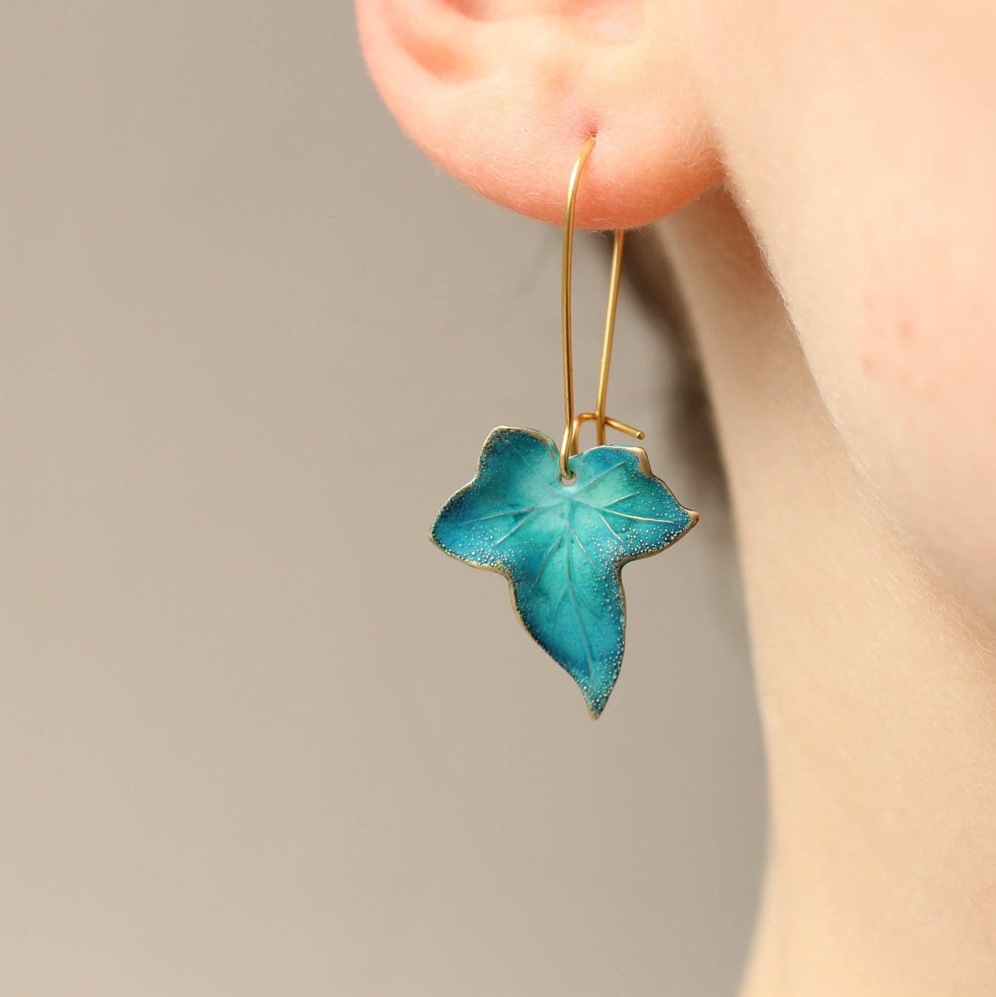 Peacock Ivy Leaf Earrings