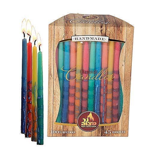 Beeswax Chanukah Candles - Decorated Multi Color - 45 Pack – by:rabinowitz