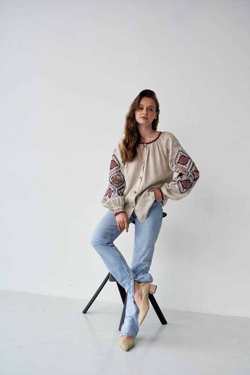 UKR. Embroidered Blouse Gorgani Beige