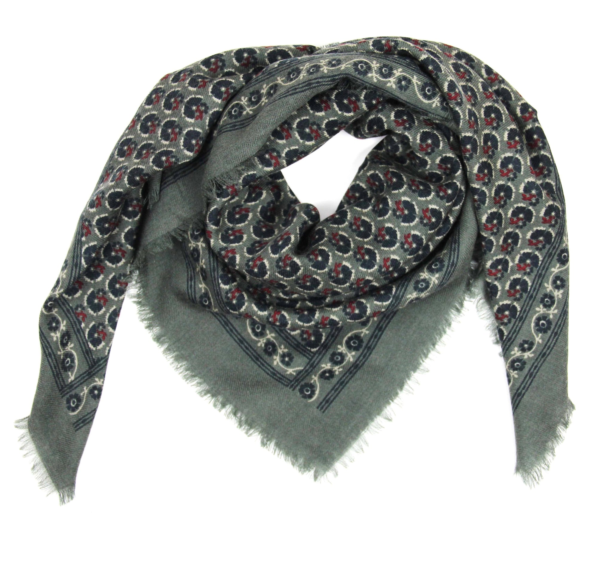 LES BELLES VAGABONDES. Valentine Khaki Wool Square