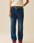 Straight Fit .Jeans With Side Pockets in Mid Blue