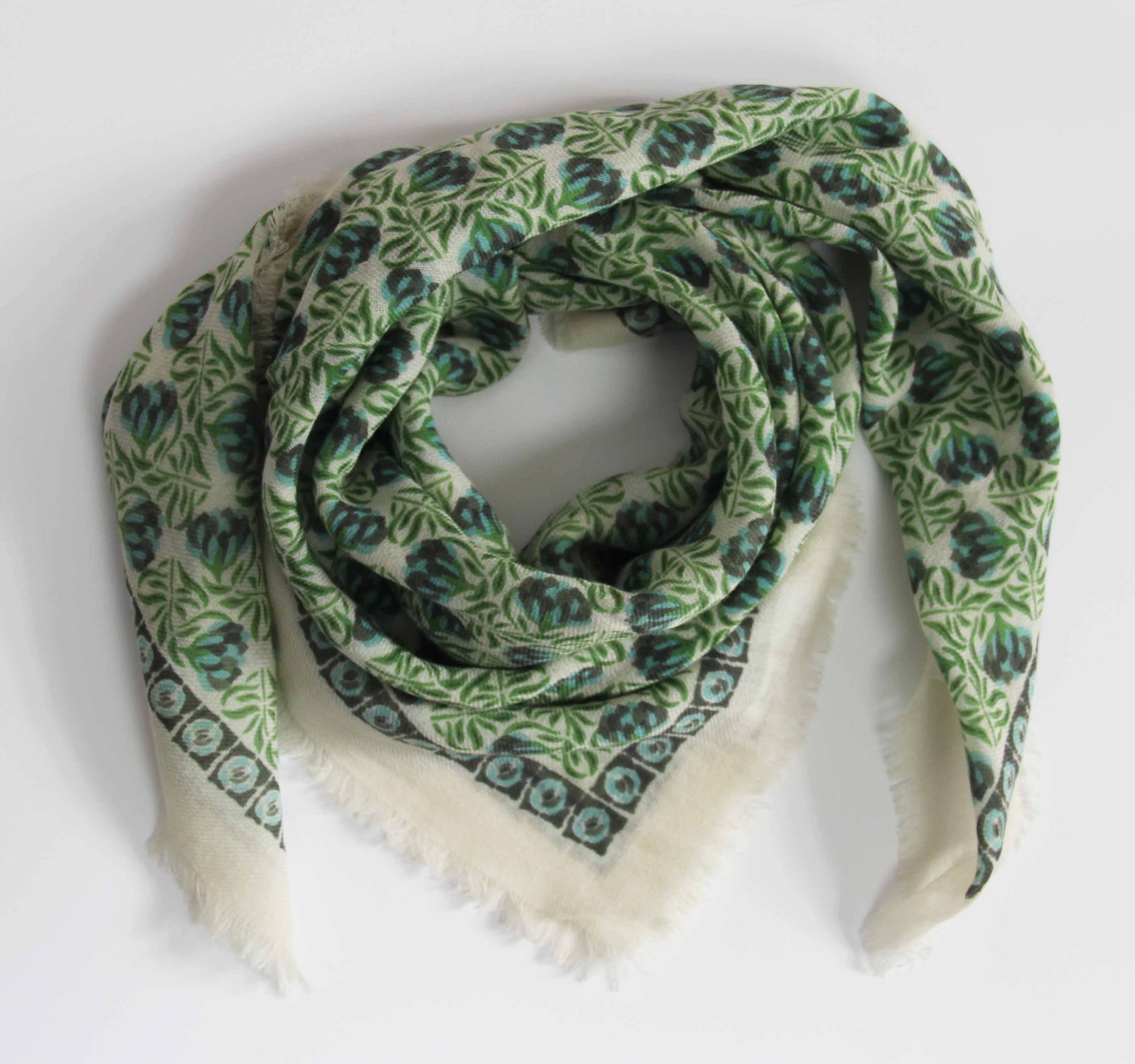 LES BELLES VAGABODES. Vert Green Poem Wool Square