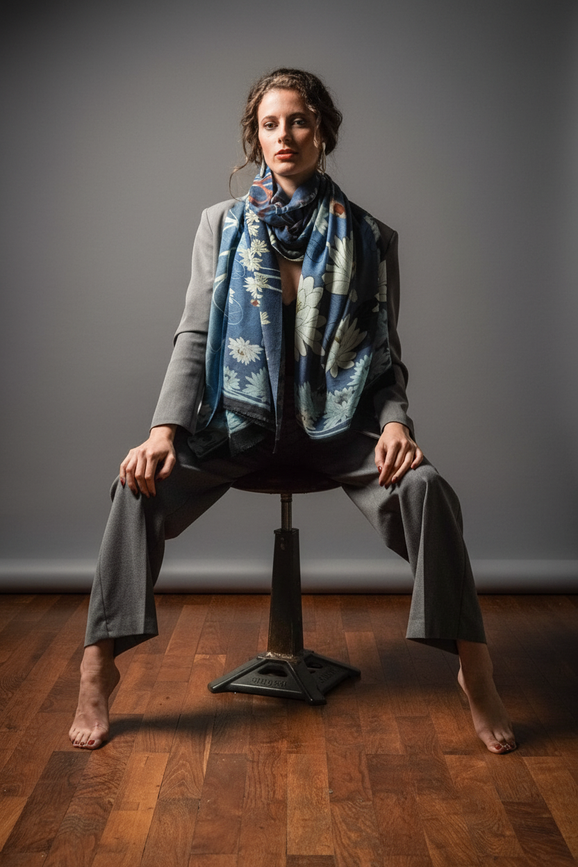 FST Le French Studio. Large indigo cashmere scarf