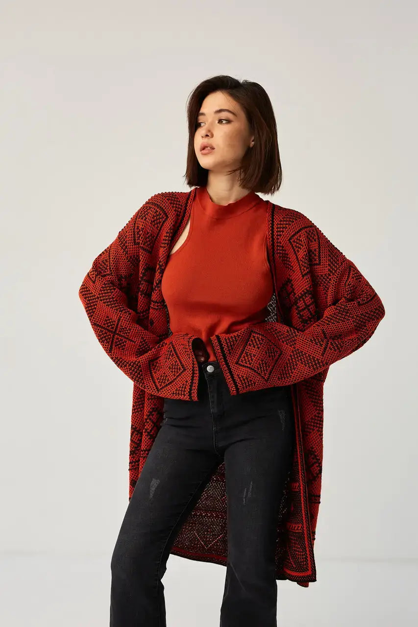 UKR.Knitted Women&#39;s Cardigan, Ruta Brick