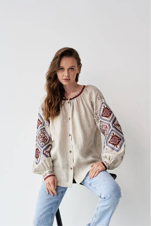UKR. Embroidered Blouse Gorgani Beige