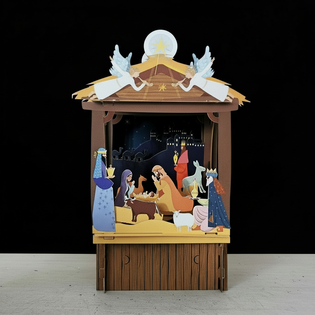 ALLJOY.3D pop up. Christmas card. The Holly Family. XPT005