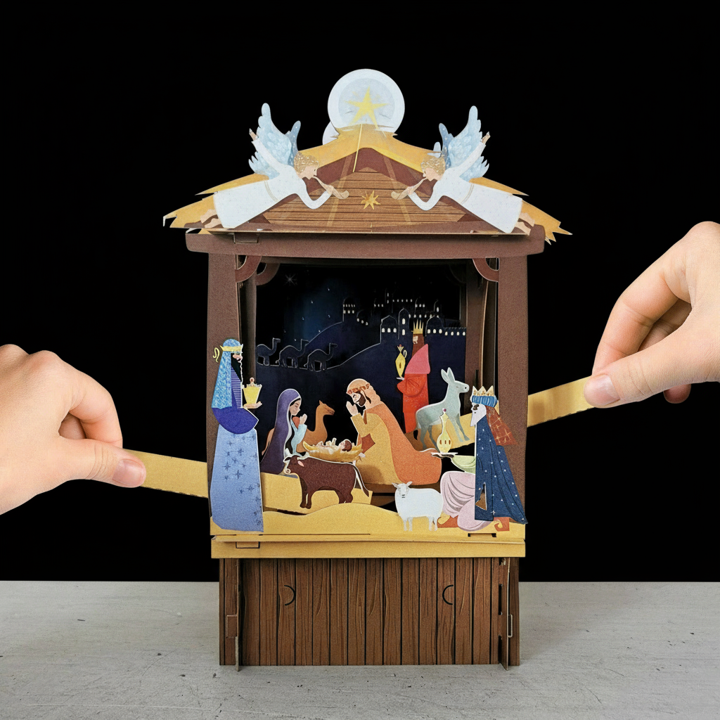 ALLJOY.3D pop up. Christmas card. The Holly Family. XPT005