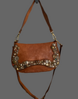 Shoulder Bag with Flap• Cow+Studs• BELLA DI NOTTE• X2645/C1502• Color: Cognac