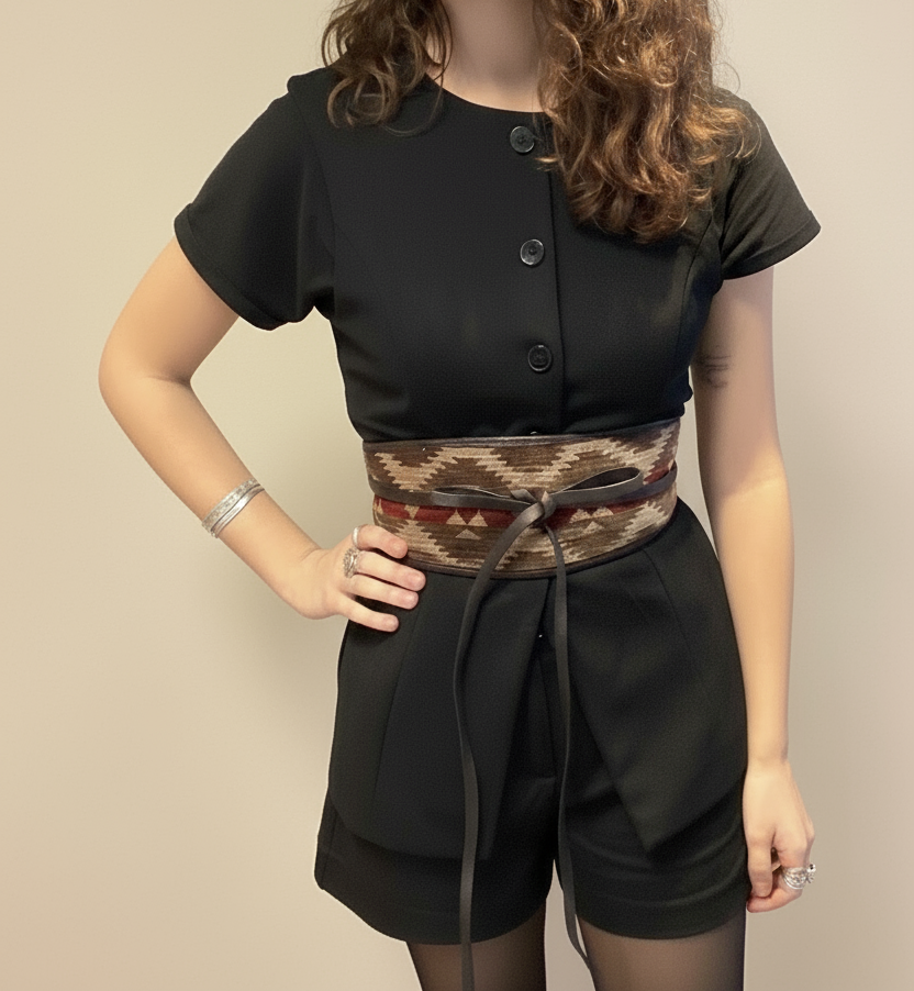 BELT KILIM Leather and fabric. Brown/Mustard/Bordeaux X2877 F1948