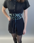 BELT KILIM Leather and fabric. Grey/Cream/Bottle/Black X2877F2906.