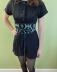 BELT KILIM Leather and fabric. Grey/Cream/Bottle/Black X2877F2906.
