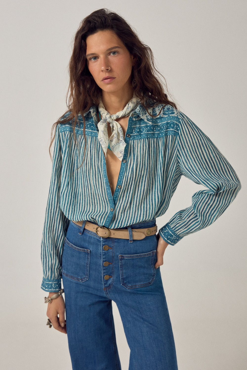 Maria Shirt - Mediterranean Stripes Blue Ink
