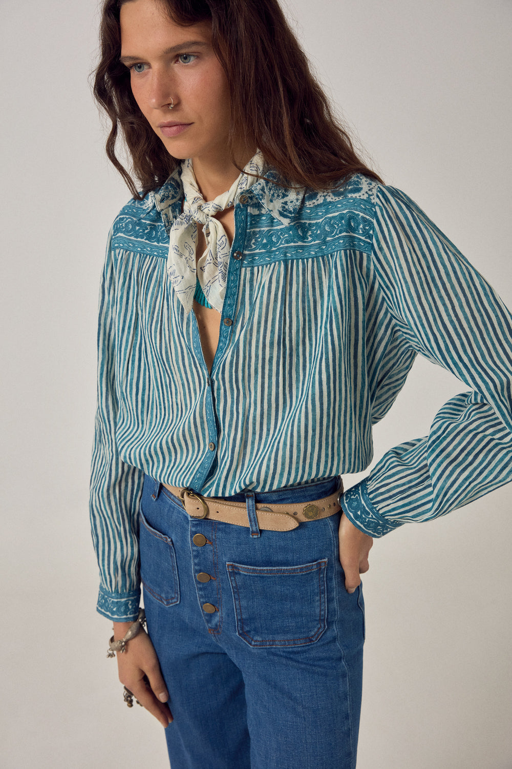 Maria Shirt - Mediterranean Stripes Blue Ink