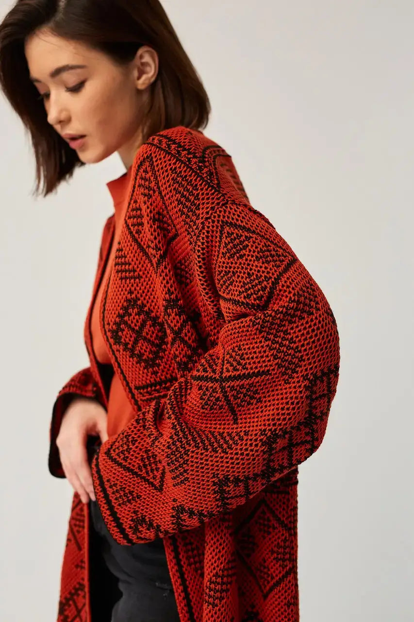 UKR.Knitted Women&#39;s Cardigan, Ruta Brick