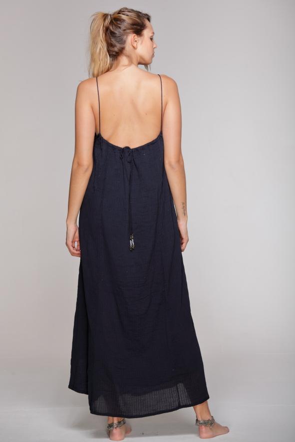 CAMELIA Long Dress with Crochet - Coal