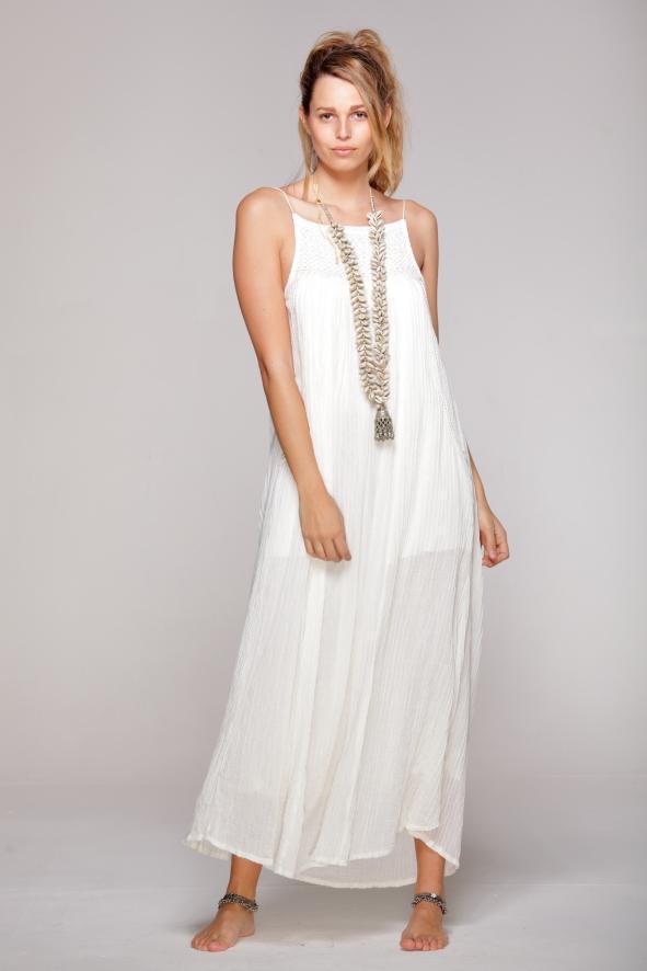 CAMELIA Long Dress with Crochet - Ivory