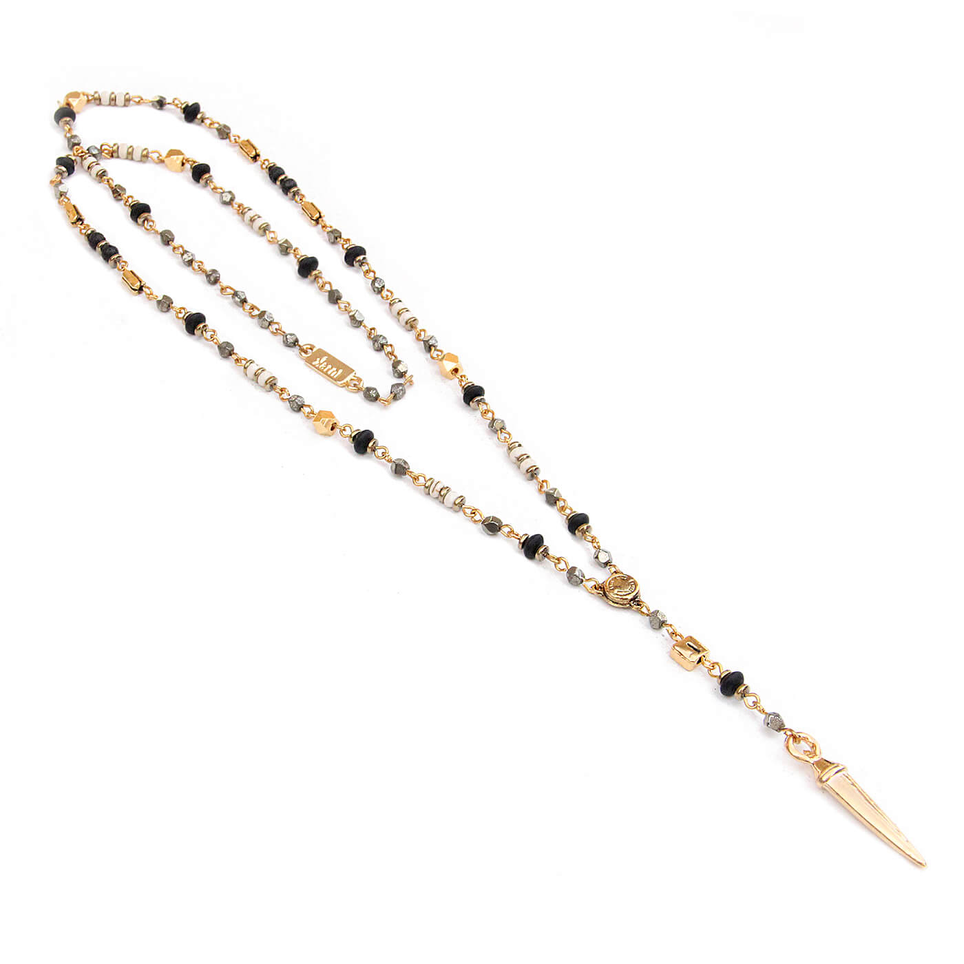 Rosary Necklace - Goldplated, black, white